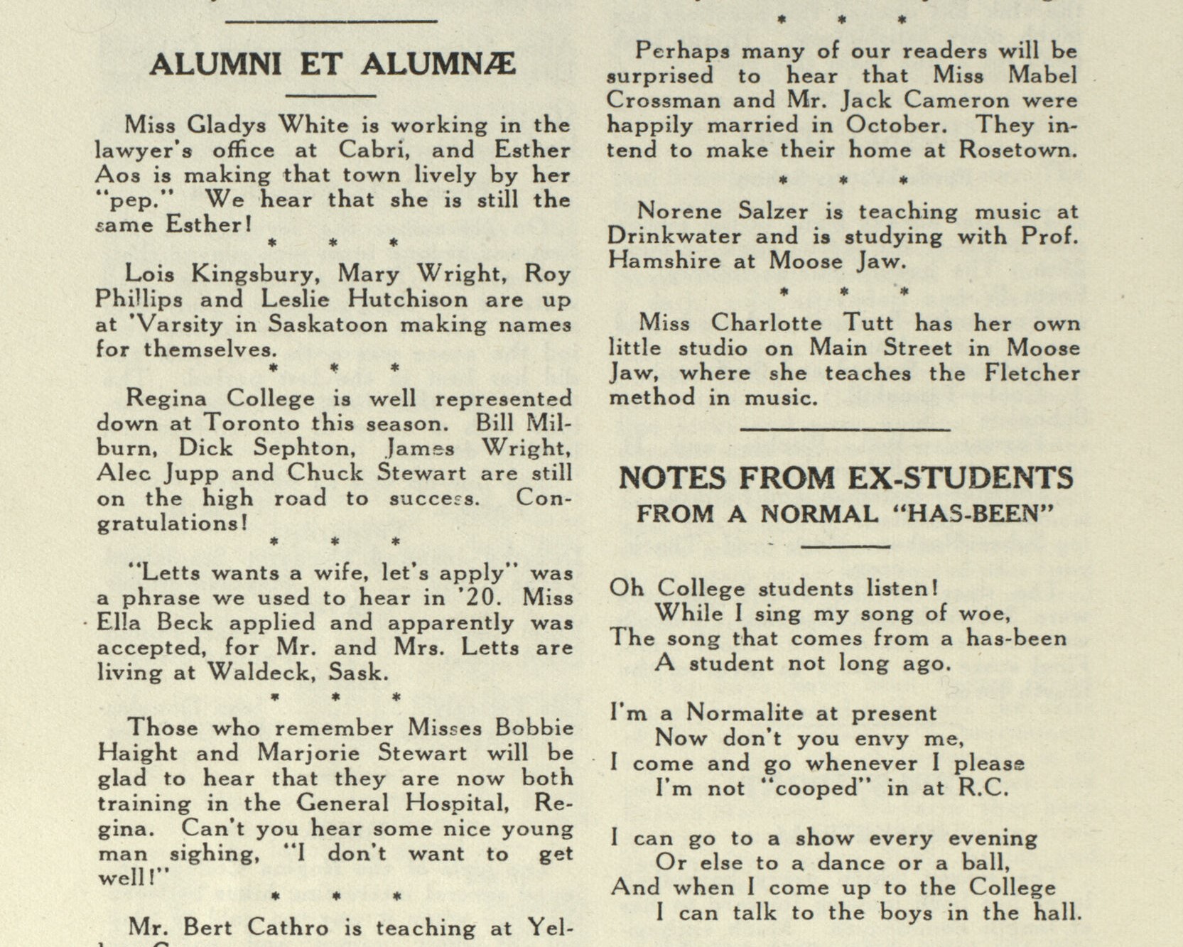 A section of page 12 of the Regina College register : vol.2, no.1 (1922), available on Canadiana.ca.