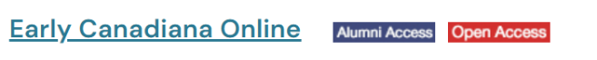 An example of Canadiana's former name, with tags noting Open Access and Alumni Access