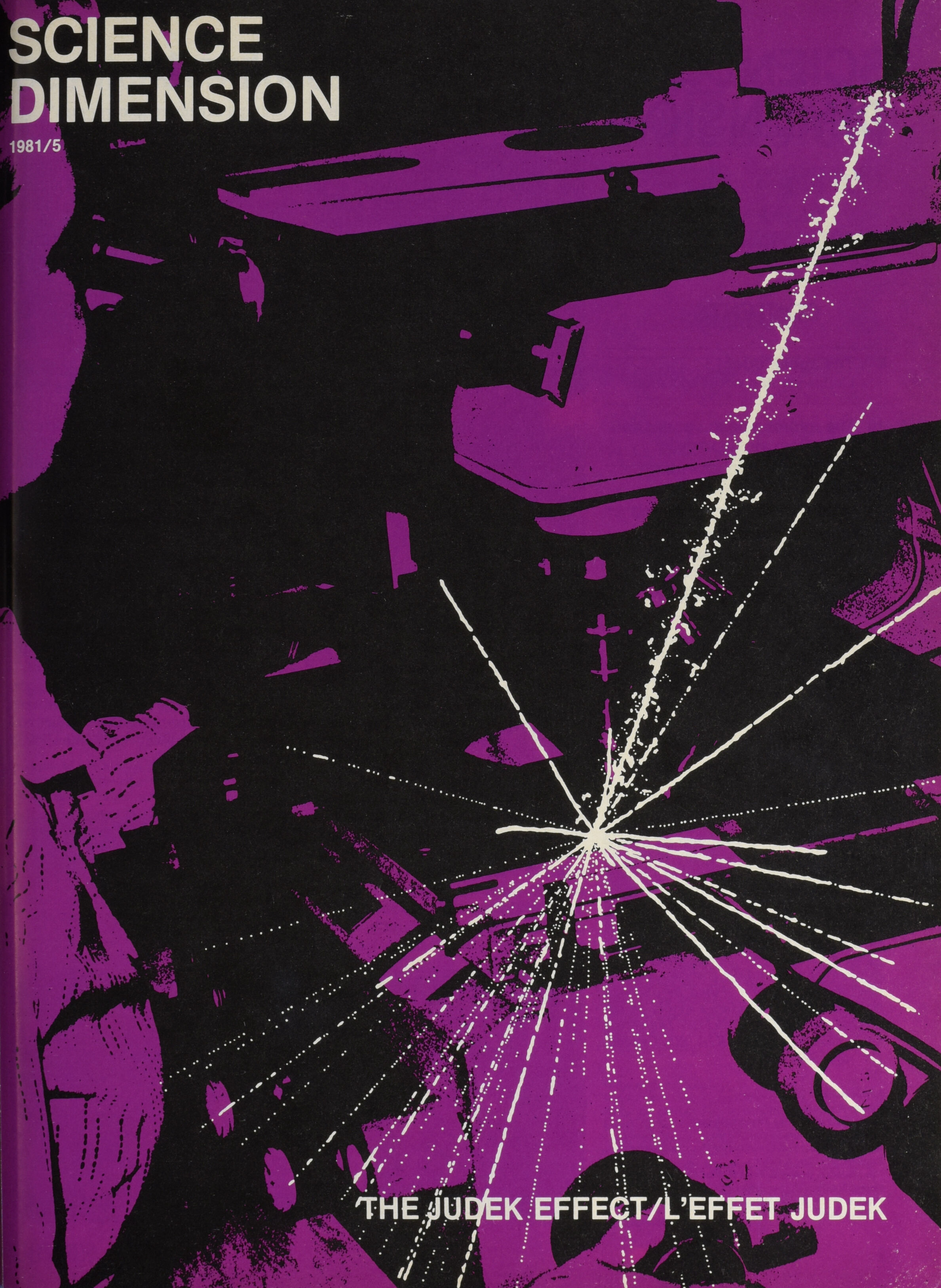 Cover of Science Dimension showing a purple abstract illustration and the bilingual headline, "The Judek Effect/L'effet Judek".