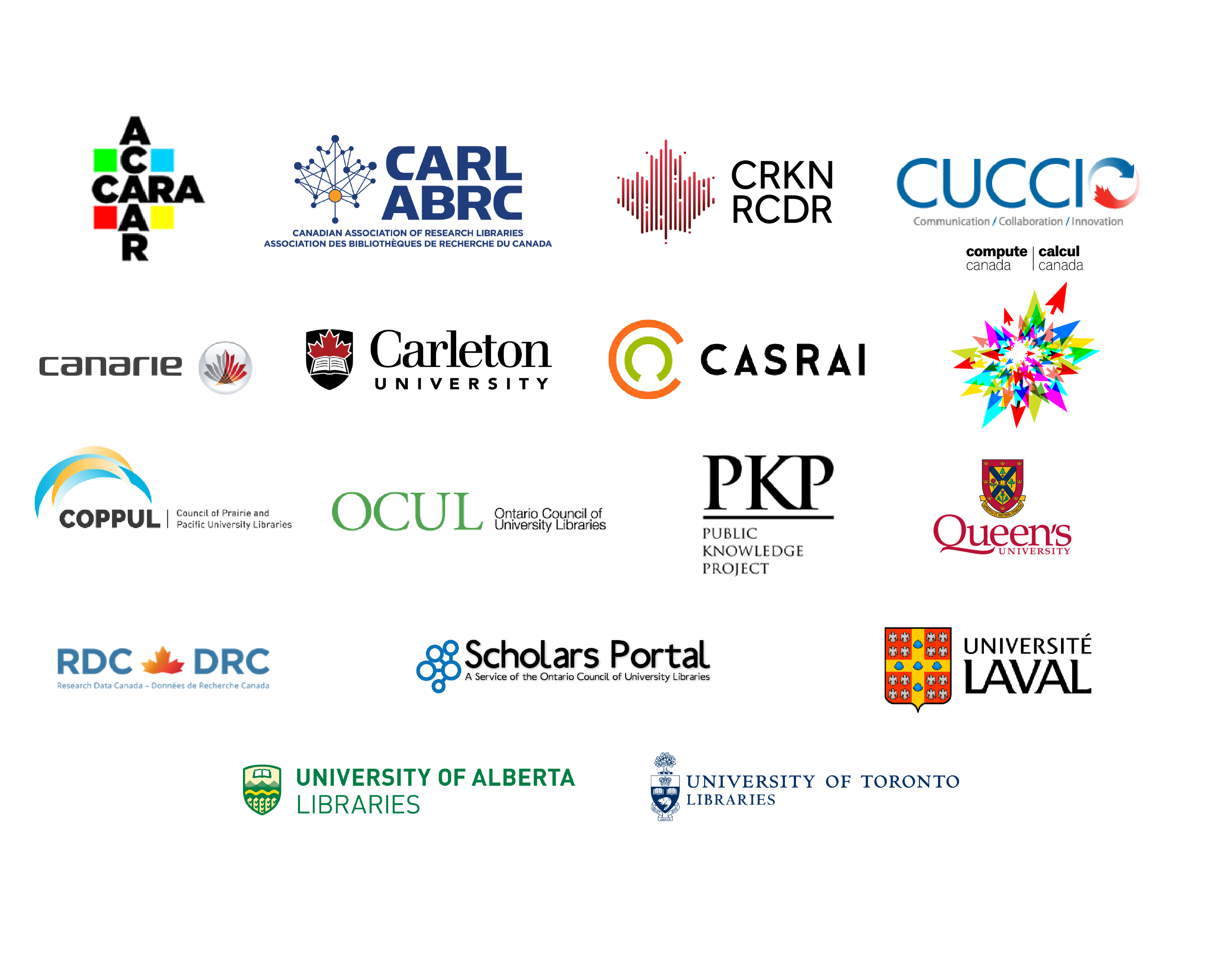 Logos des établissements représentées dans les comités d'ORCID Canada.
