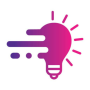 Lightbulb in action icon in pink gradient.
