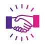 Shaking hands icon in pink gradient.